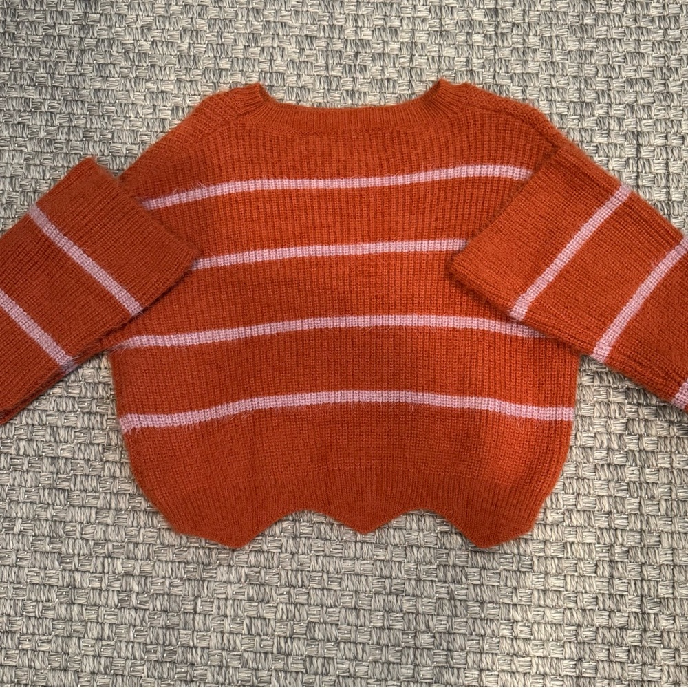 Striped Orange and Pink Women's Bell Sleeve Sweater